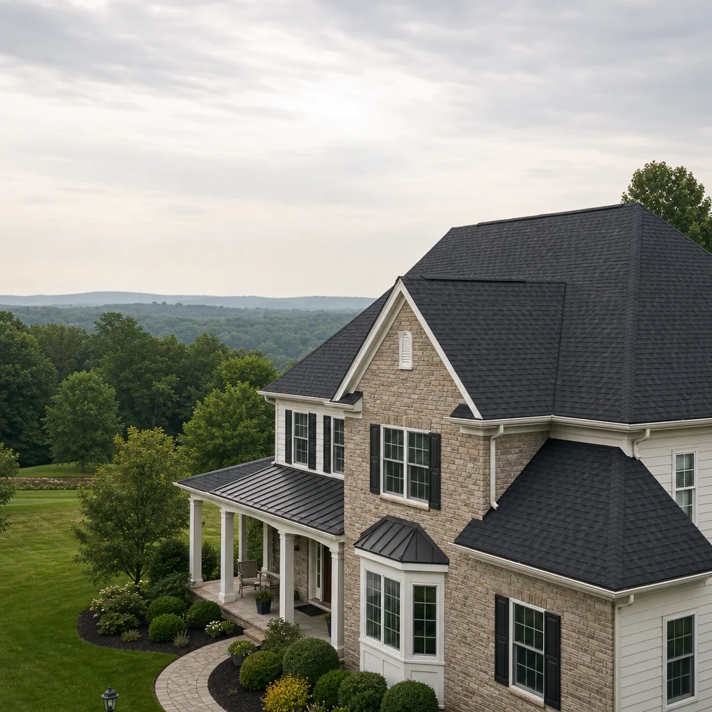 A Northern Virginia home with a newly installed charcoal shingle roof