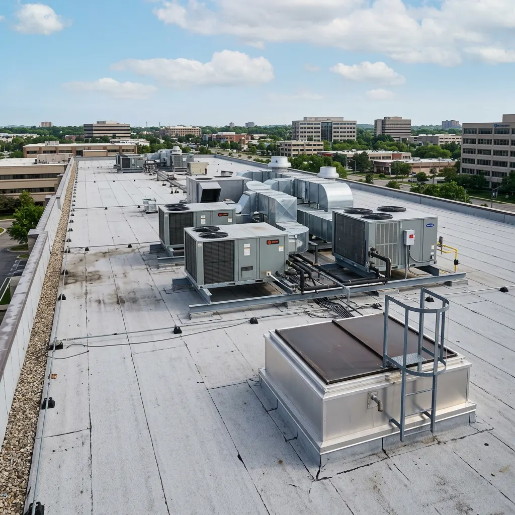 Rooftop of a commercial building with HVAC equipment