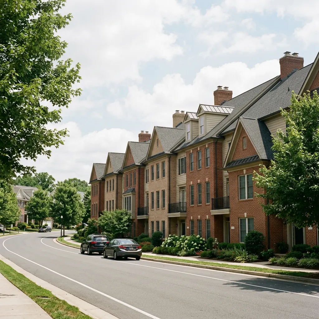 Row of matching townhome rooflines in a Northern Virginia community